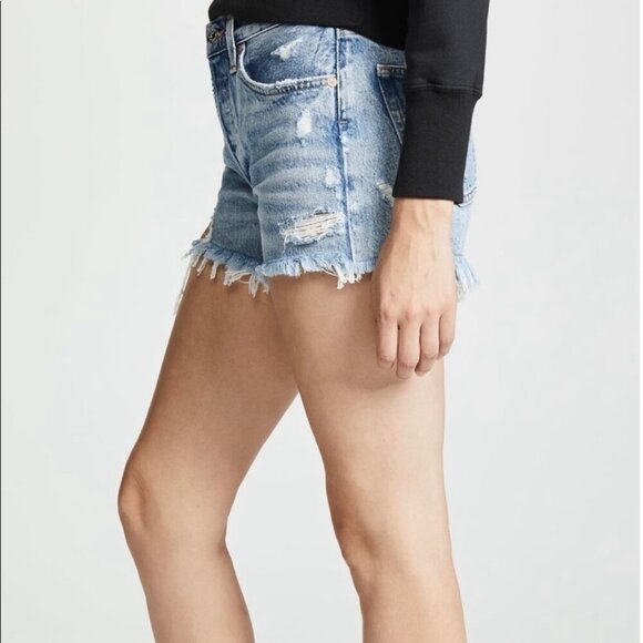 Agolde Parker Ripped light wash jean cutoff shorts Size 25 Button down distresse - Picture 2 of 11